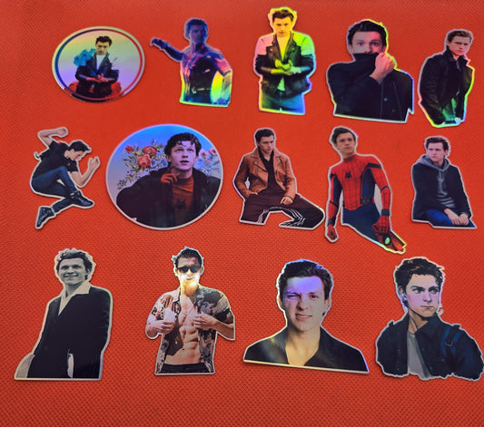 14 Holographic Tom Holland Stickers - Perfect for Fans & Collectors!