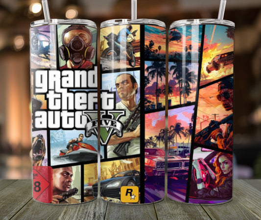 Grand Theft Auto V Themed Stainless Steel Tumbler - 20 oz with Lids