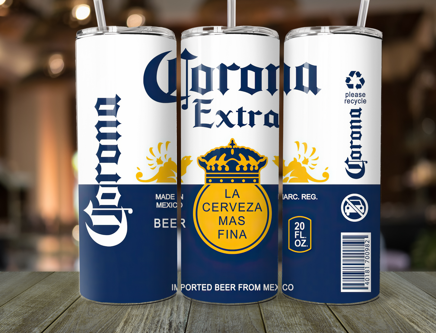 Corona 20 oz tumbler with straw