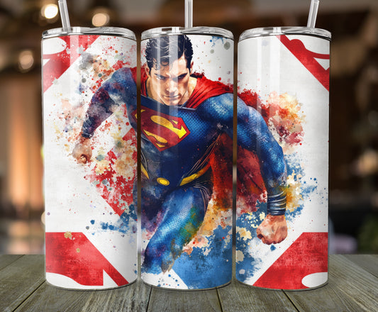 Superman-Themed Stainless Steel Tumbler - 20oz Insulated with Lid & Straw