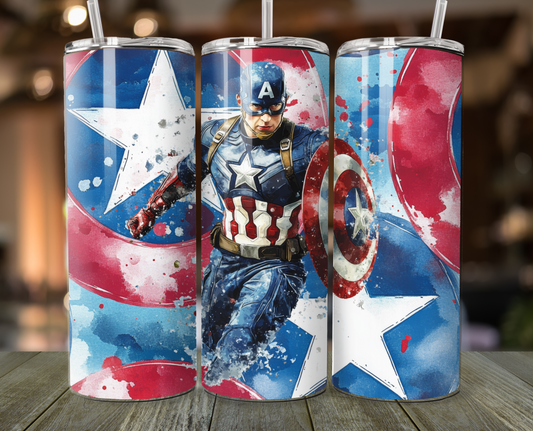 Captain America-Themed Stainless Steel Tumbler - 20oz Insulated with Lid & Straw