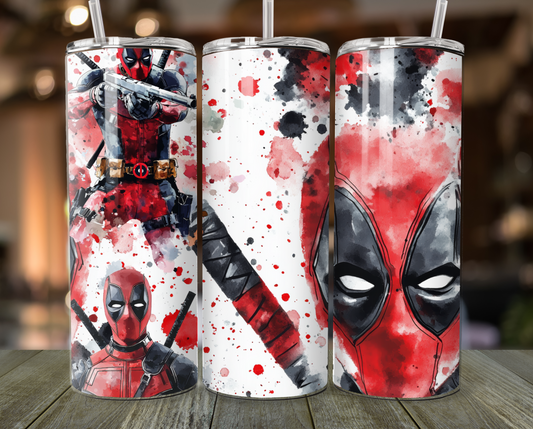 Custom Deadpool Stainless Steel Tumbler – 20 oz with Straw