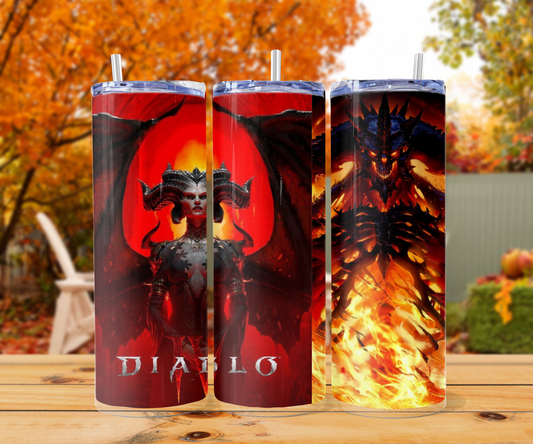 Custom "Diablo" Stainless Steel Tumbler - 20oz with straw