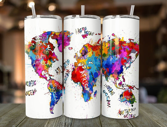 20 oz World Map Tumbler with Straw!