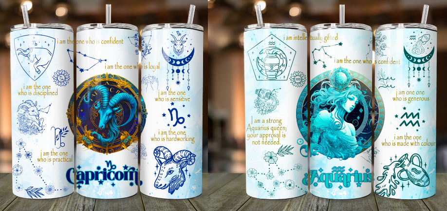 Celestial Bliss: Zodiac Signs Tumbler - 20 oz Stainless Steel Tumbler and straw