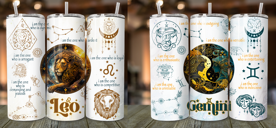 Celestial Bliss: Zodiac Signs Tumbler - 20 oz Stainless Steel Tumbler and straw