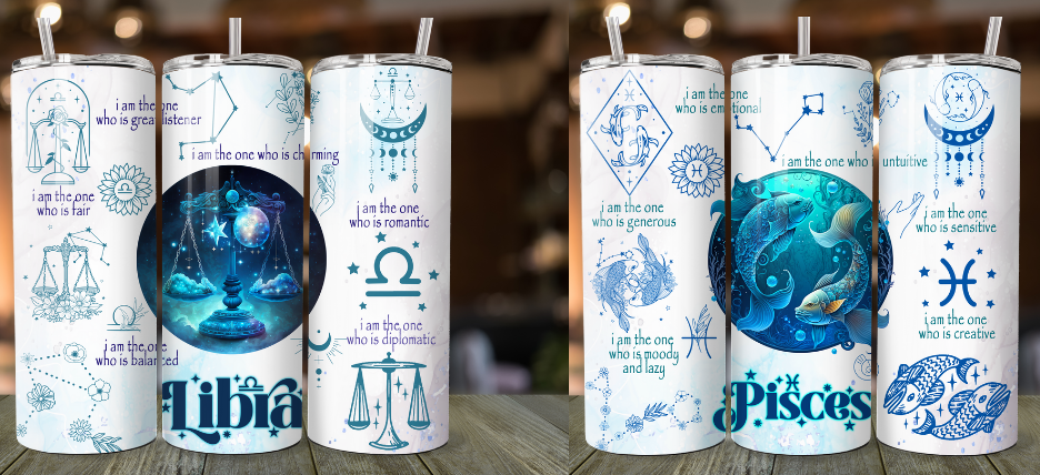 Celestial Bliss: Zodiac Signs Tumbler - 20 oz Stainless Steel Tumbler and straw