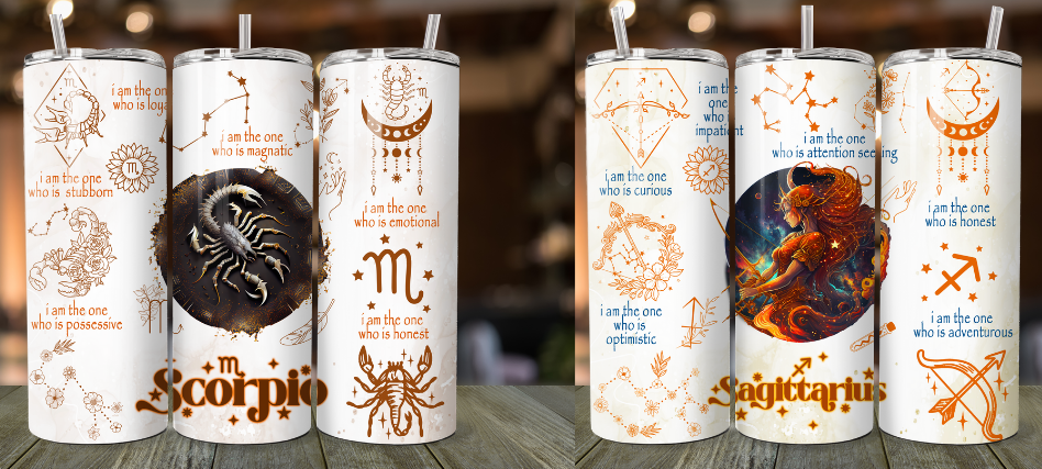 Celestial Bliss: Zodiac Signs Tumbler - 20 oz Stainless Steel Tumbler and straw