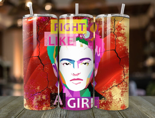 Frida "Fight Like a Girl" tumbler with straw, 20 oz