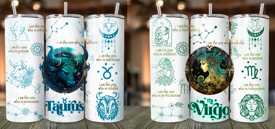 Celestial Bliss: Zodiac Signs Tumbler - 20 oz Stainless Steel Tumbler and straw