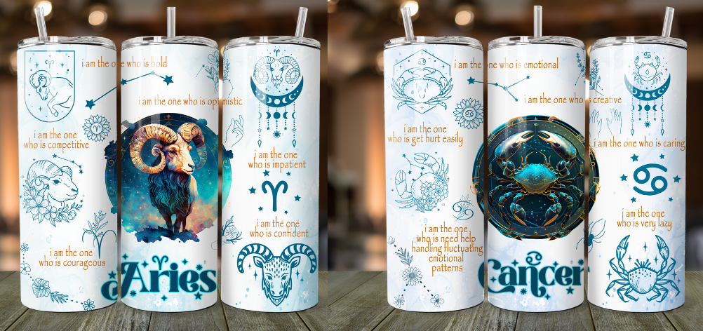 Celestial Bliss: Zodiac Signs Tumbler - 20 oz Stainless Steel Tumbler and straw